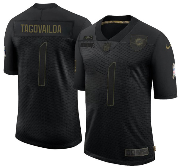Men's Miami Dolphins Black #1 Tua Tagovailoa 2020 Salute To Service Limited Stitched Jersey